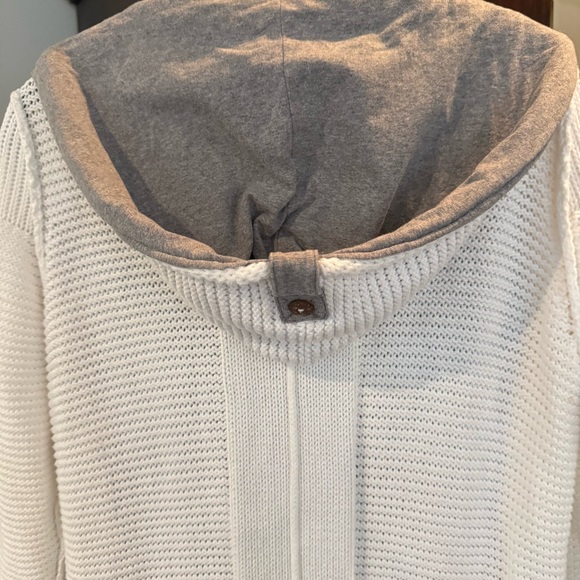 Pure Hand Knit Hooded Cotton Cardigan Sweater White Gray M/L - Picture 6 of 7